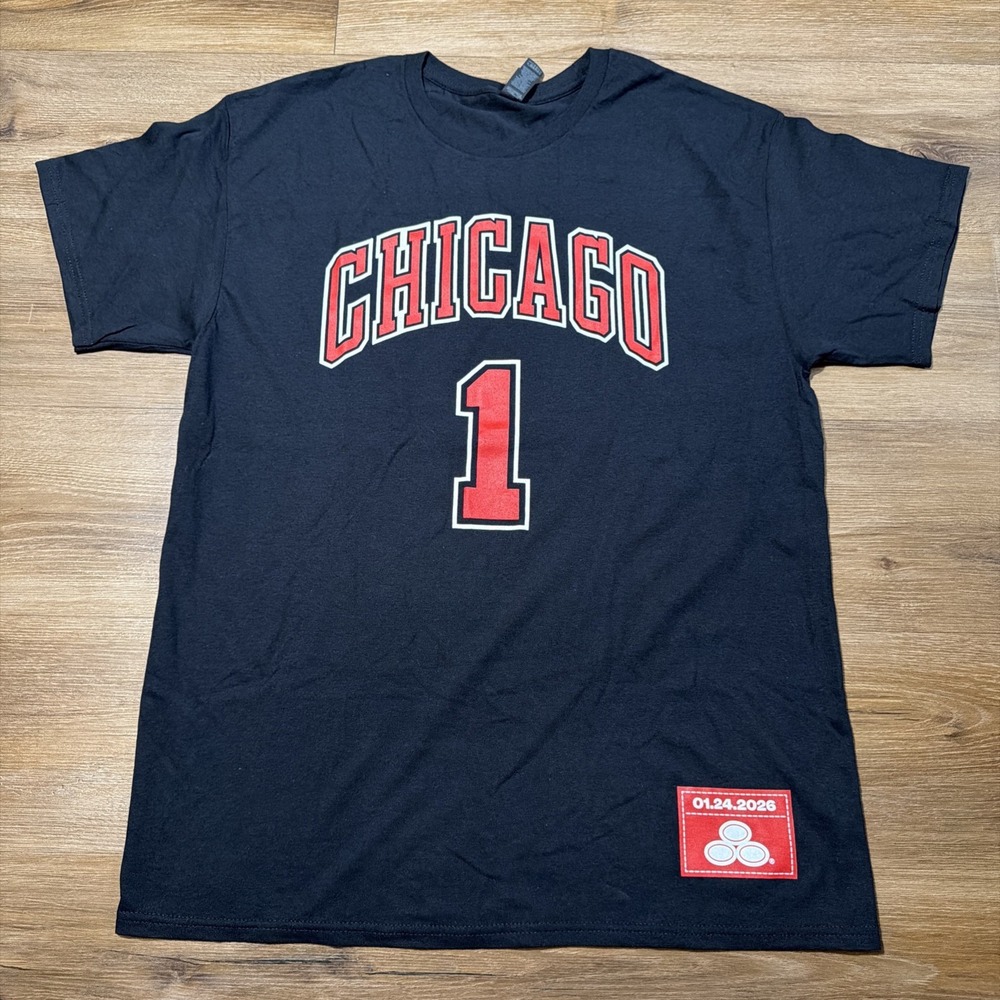 Derrick Rose Chicago Bulls Gildan Black Jersey Retirement Graphic T-Shirt Large
